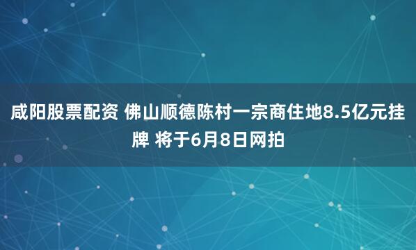 咸阳股票配资 佛山顺德陈村一宗商住地8.5亿元挂牌 将于6月8日网拍